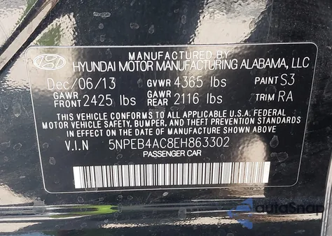 2014 Hyundai Sonata Gls from USA, damaged, VIN 5NPEB4AC8EH863302